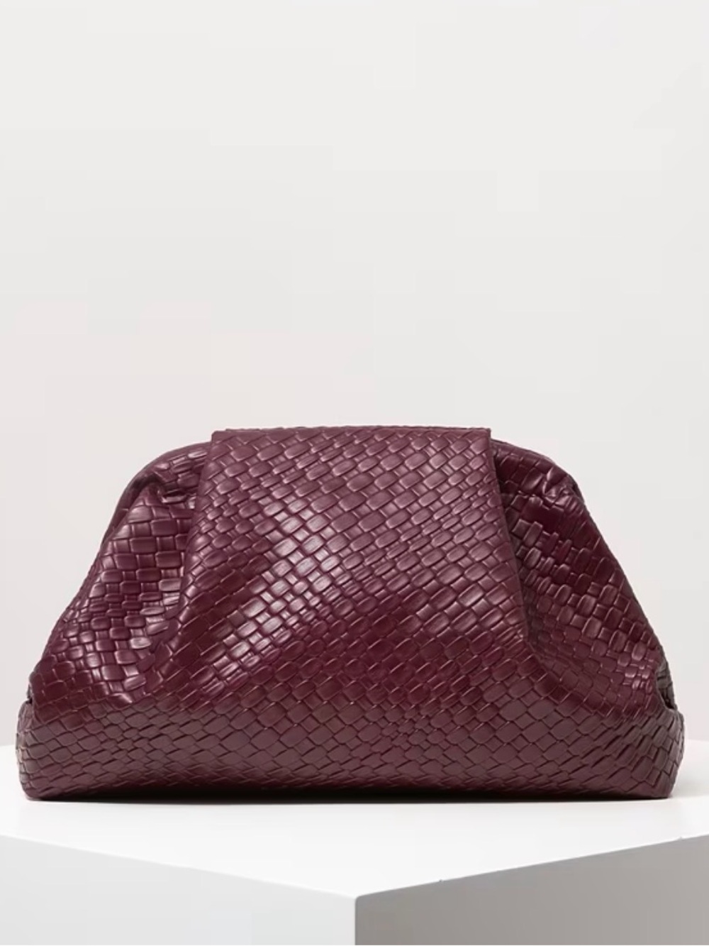 Plum Woven Leather Clutch - Women Bags